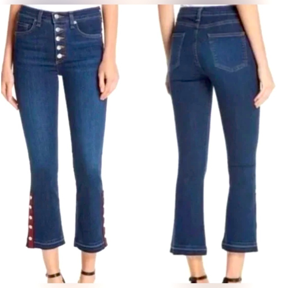 Veronica Beard Carolyn Baby bootcut contrast ankle snap fray jeans flare dark
